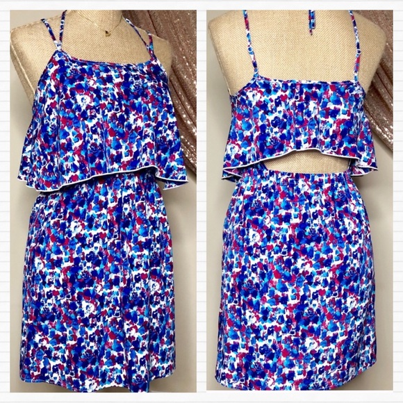 JESSICA SIMPSON Blue Watercolor Cutout Dress - Picture 3 of 10